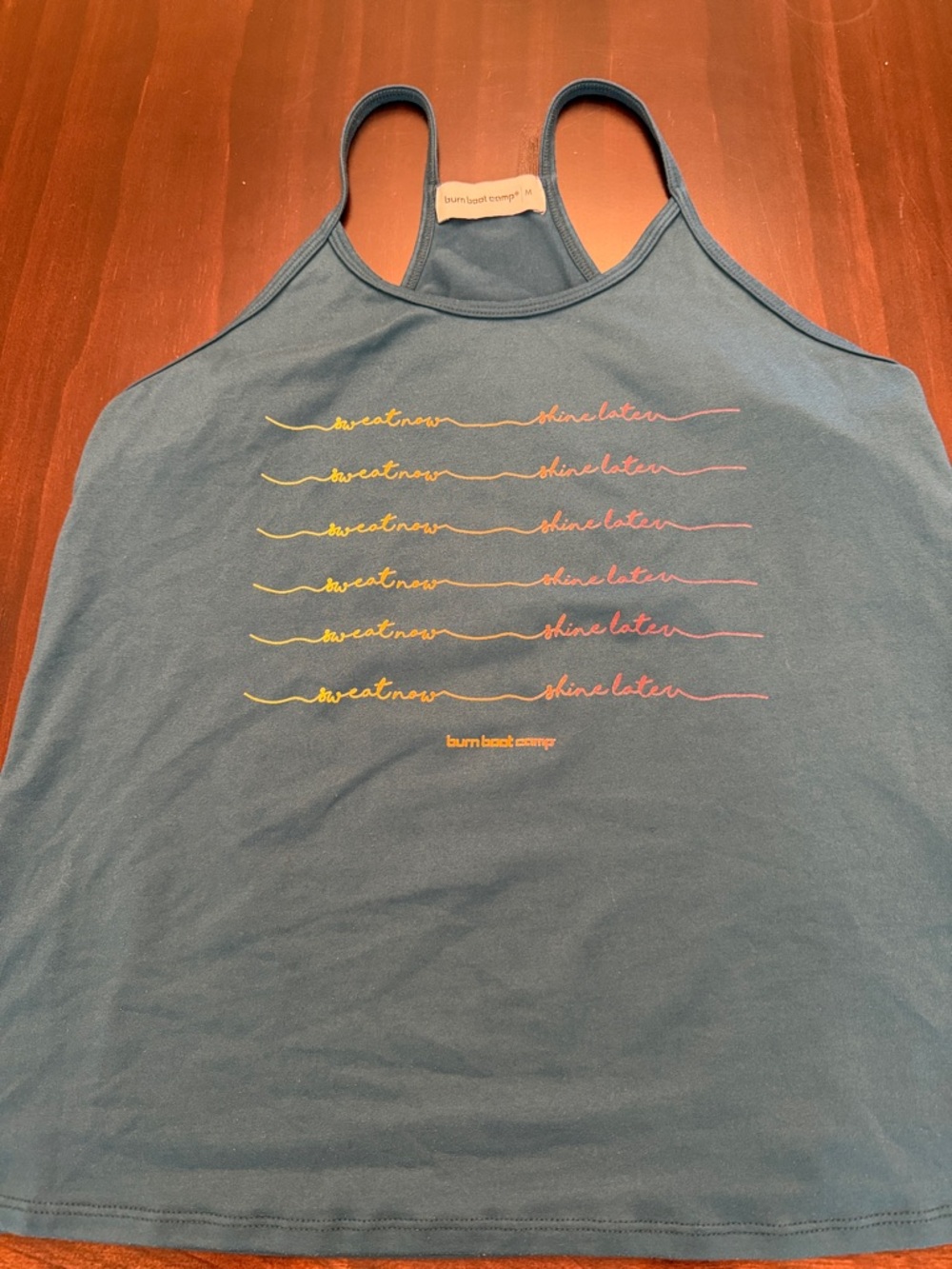 Burn Boot Camp Women's Teal Racerback Tank - 'Sweat Now Shine Later'